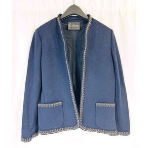 Vtg Dalton Sz 10 Jacket Open Blazer Cardigan 100% Virgin Wool Navy Blue Pockets